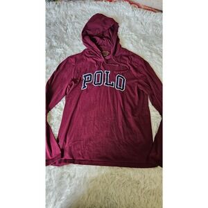 Ralph Lauren Polo long sleeve hoodie Tee,  burgundy with embroidered POLO, sz S